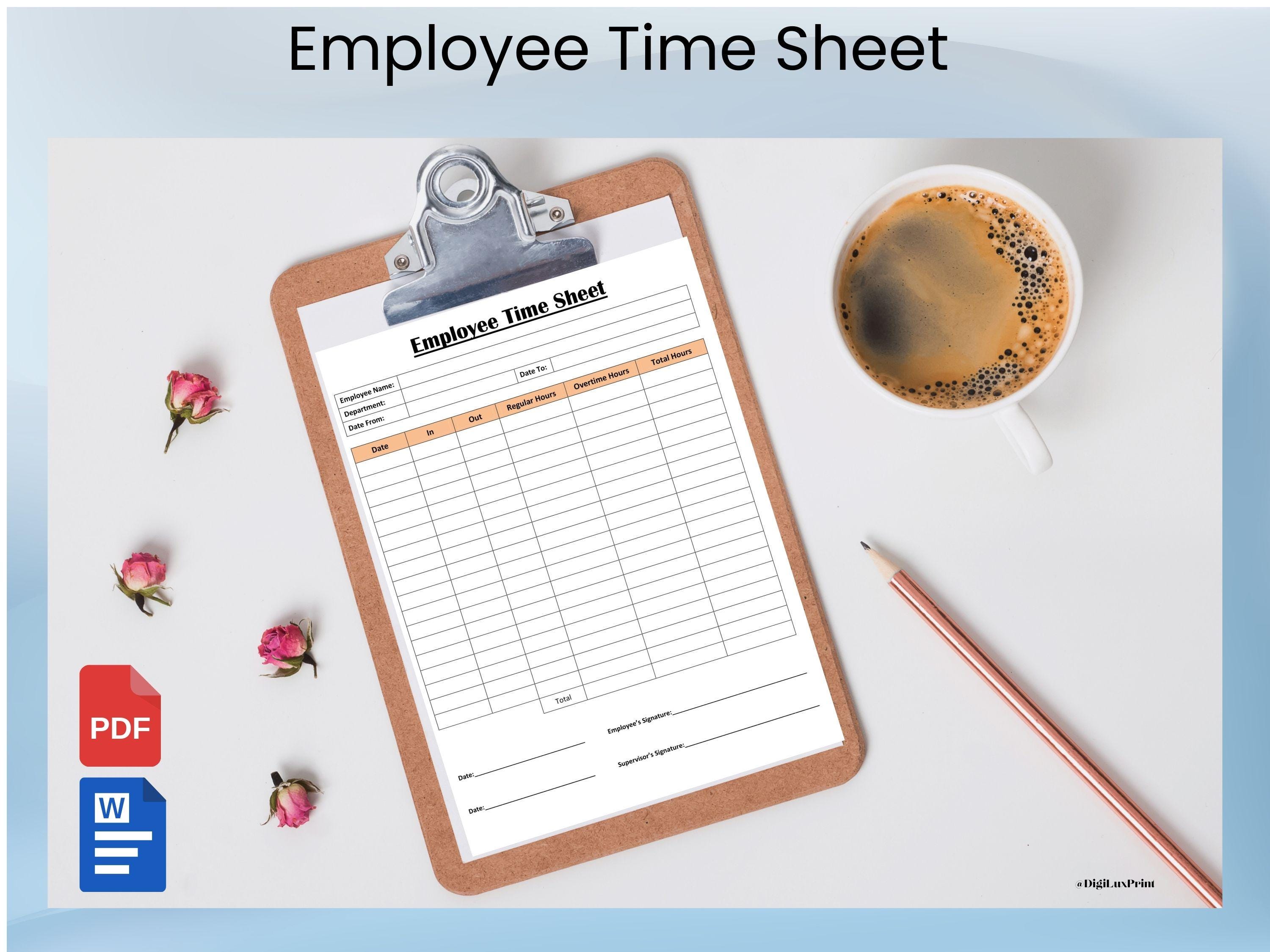 Workers Time Sheet.pdf Employee Time Sheet Printable, Editable & Fillable, Time Log, Time Card ...