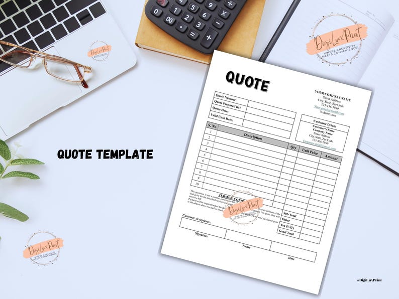 Editable Quote Template Quote Form for Small Business Job Proposal ...