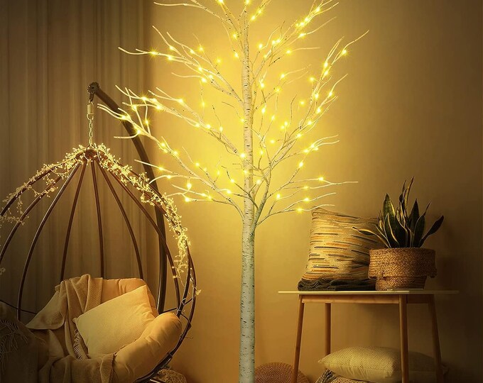 6 Feet Lighted Birch Tree 96 LED Lights Warm White for Halloween Decor ...