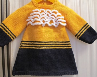 Robe tricotée 12 mois jaune et bleu marine