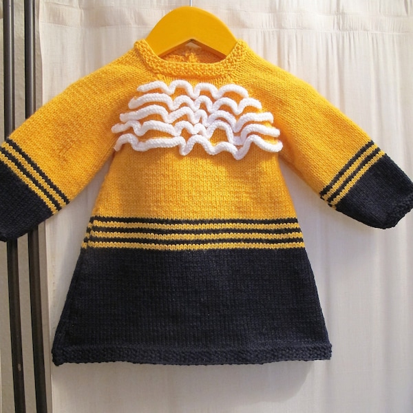 Abito a maglia giallo e blu navy di 12 mesi