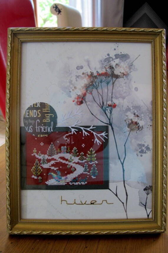 Tableau Hiver Brodé Au Point de Croix