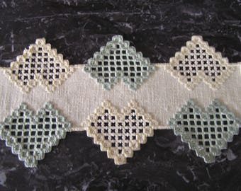 Yellow and green Hardanger embroidery mat