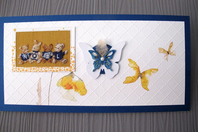 Tableau Nounours et Papillons Jaune Bleu