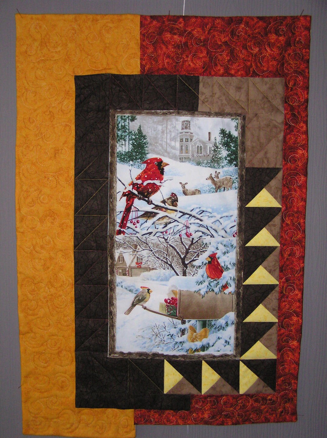 Petit Patchwork Paysage d'hiver Brun et Orangé