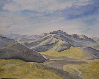 Watercolor sunny mountain
