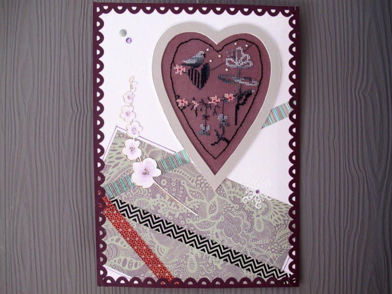 Tableau avec Coeur Brodé Prune et Orchidée