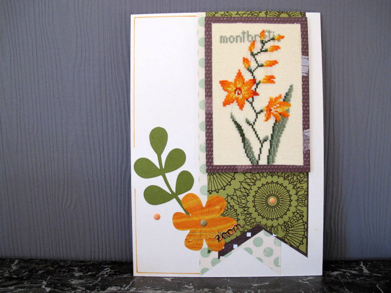 Tableau Fleur de Montbrétie Brodée Orange