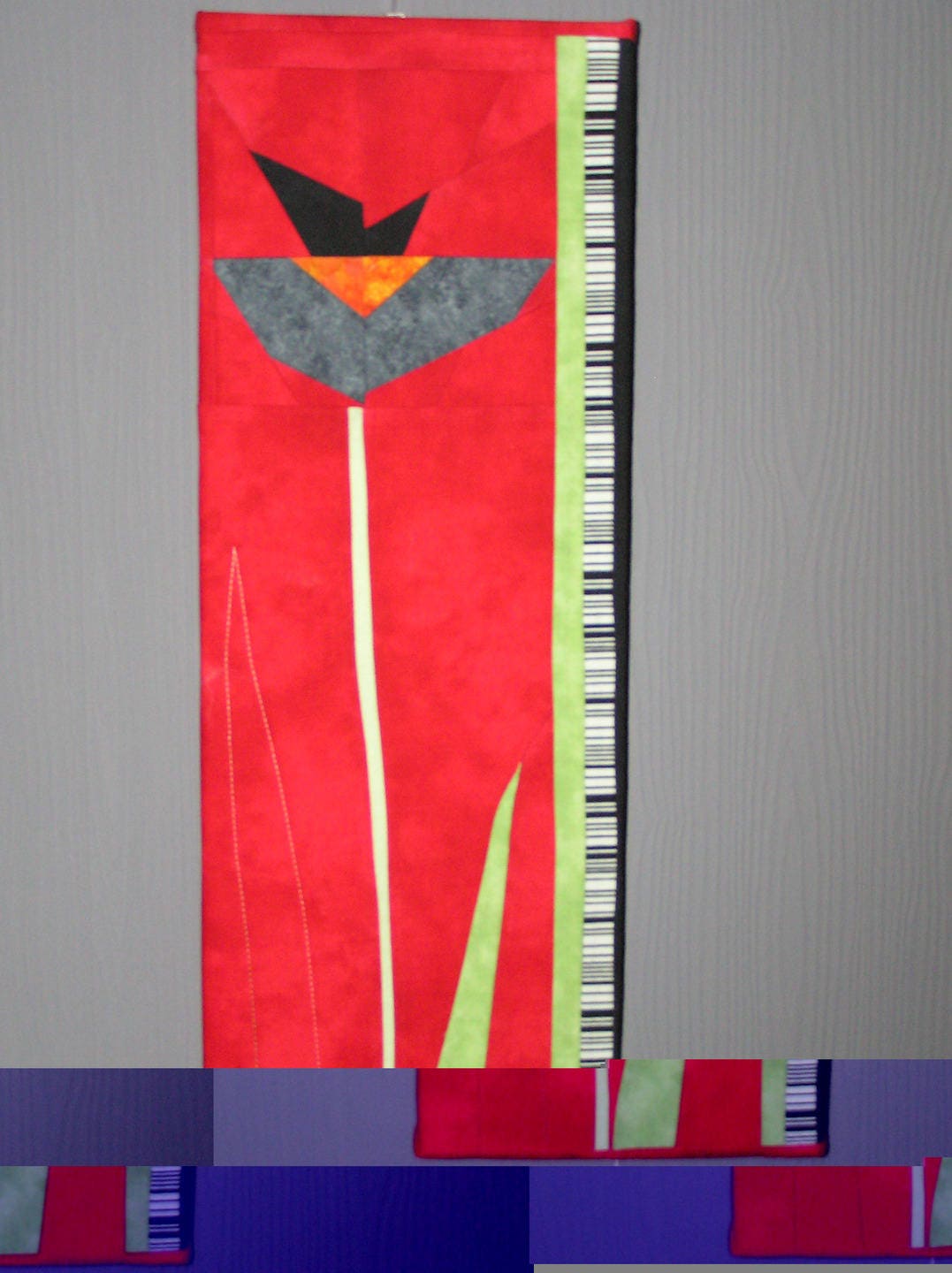 Tableau Rouge Art Textile Fleur