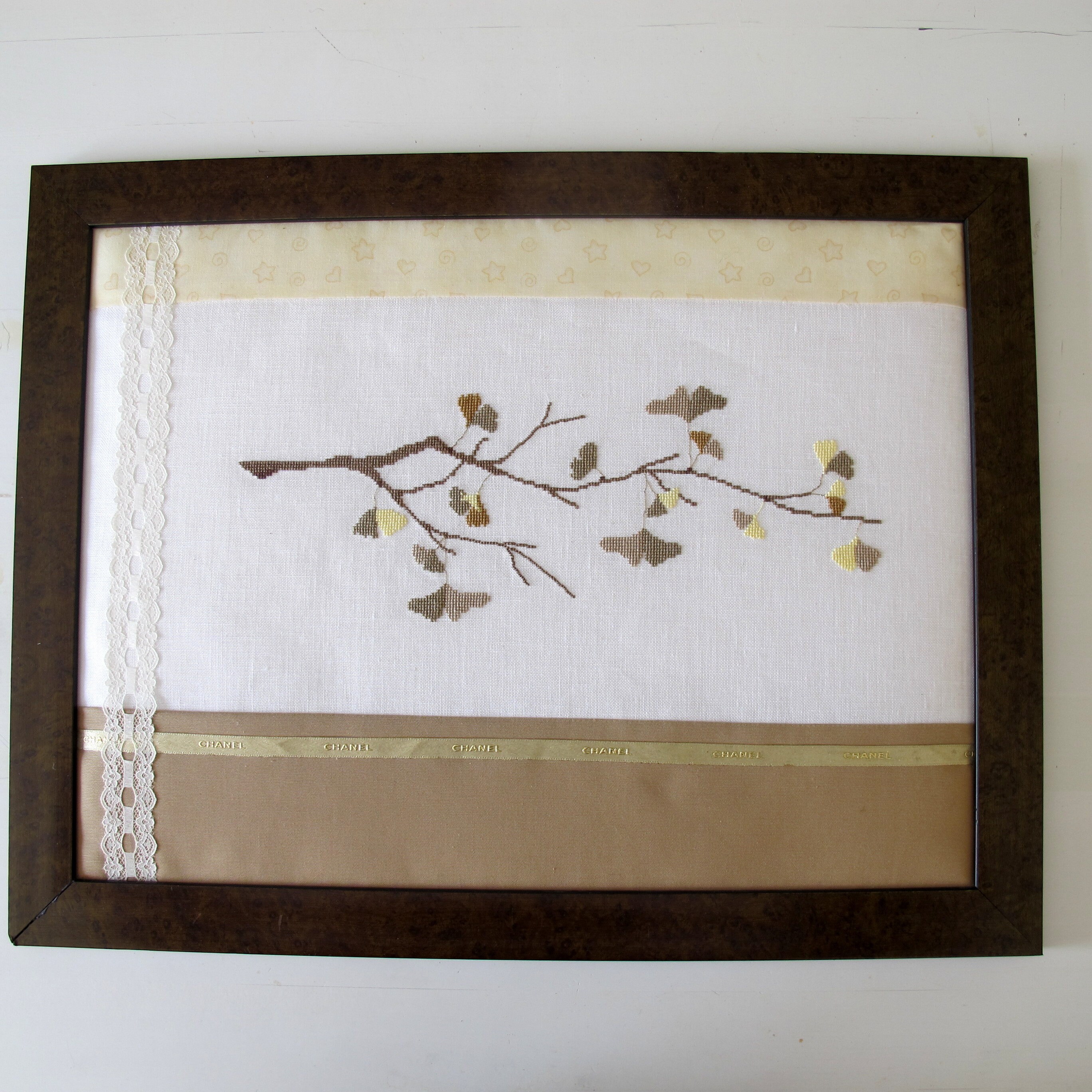 Tableau Brodé Branche de Biloba