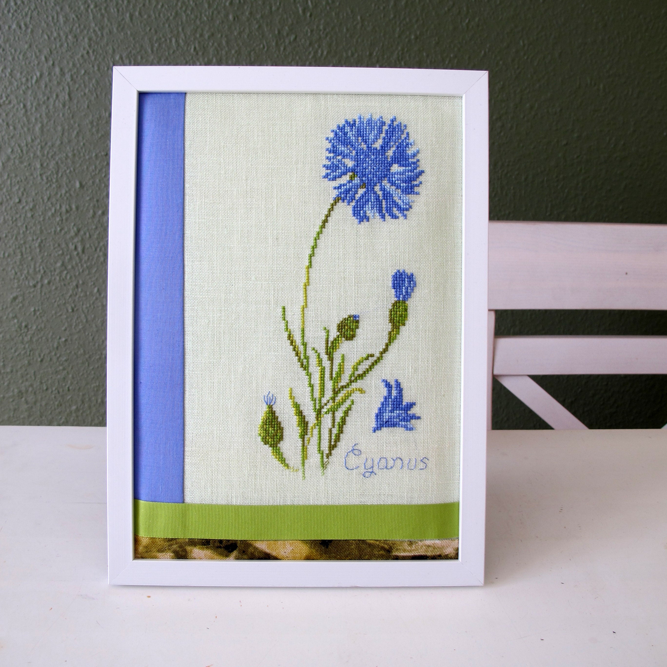 Tableau Brodé Bleuet