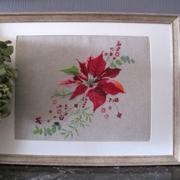 Tableau brodé "poinsettia"