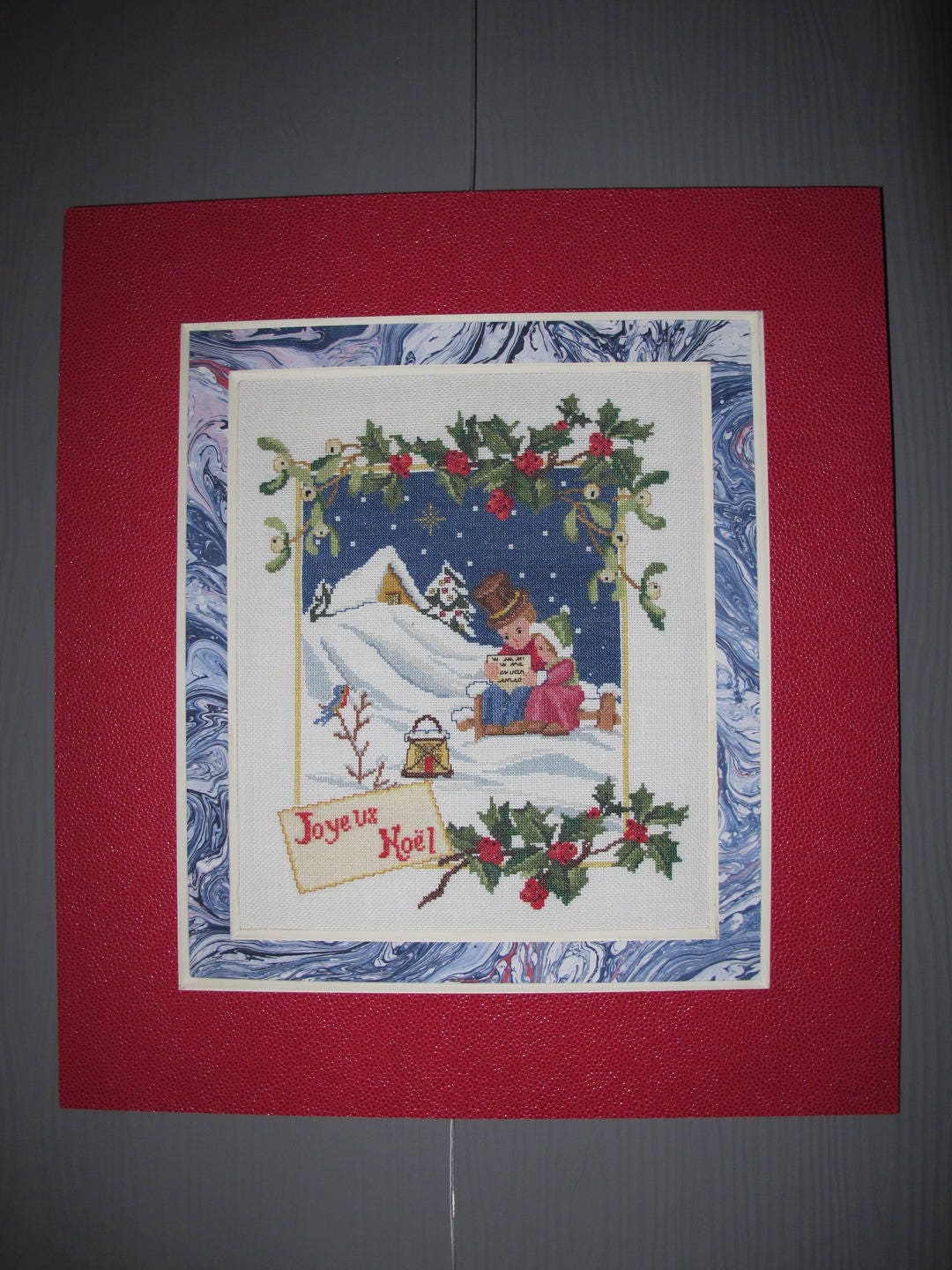 Tableau Joyeux Noël en Broderie Au Point de Croix