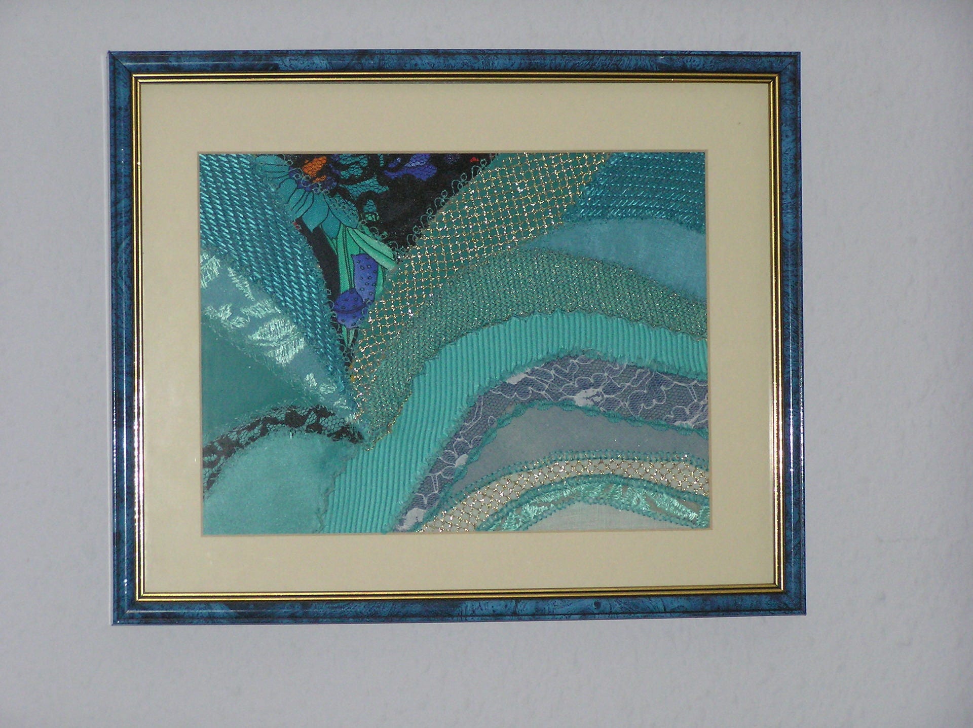 Petit Tableau en Art Textile Turquoise