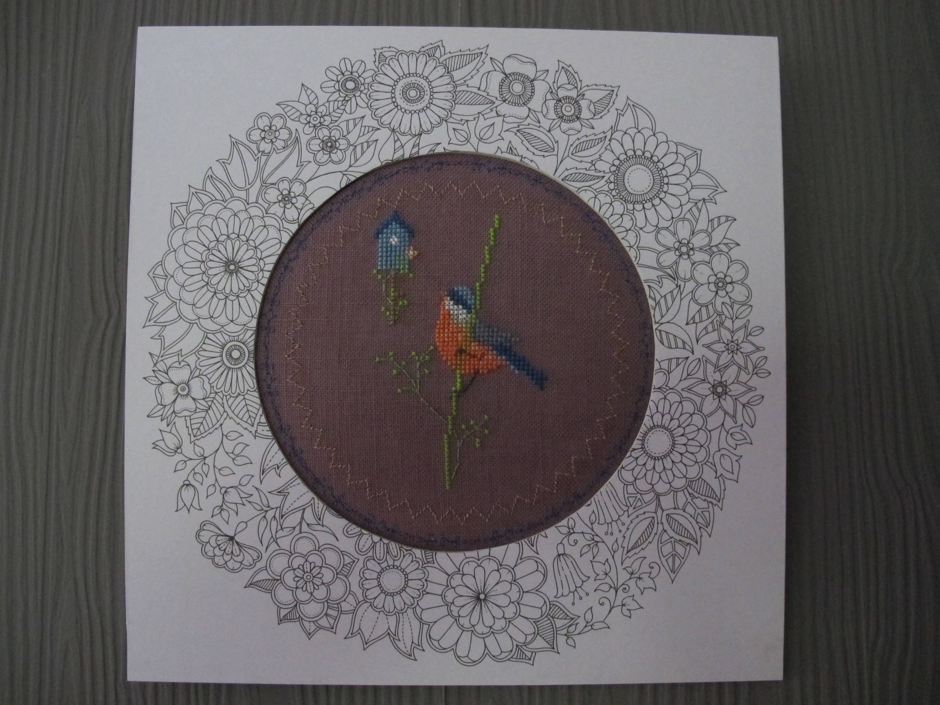 Petit Tableau d'oiseau Brodé Au Point de Croix