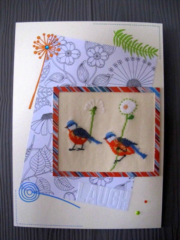 Tableau de Deux Oiseaux et Fleurs Brodés