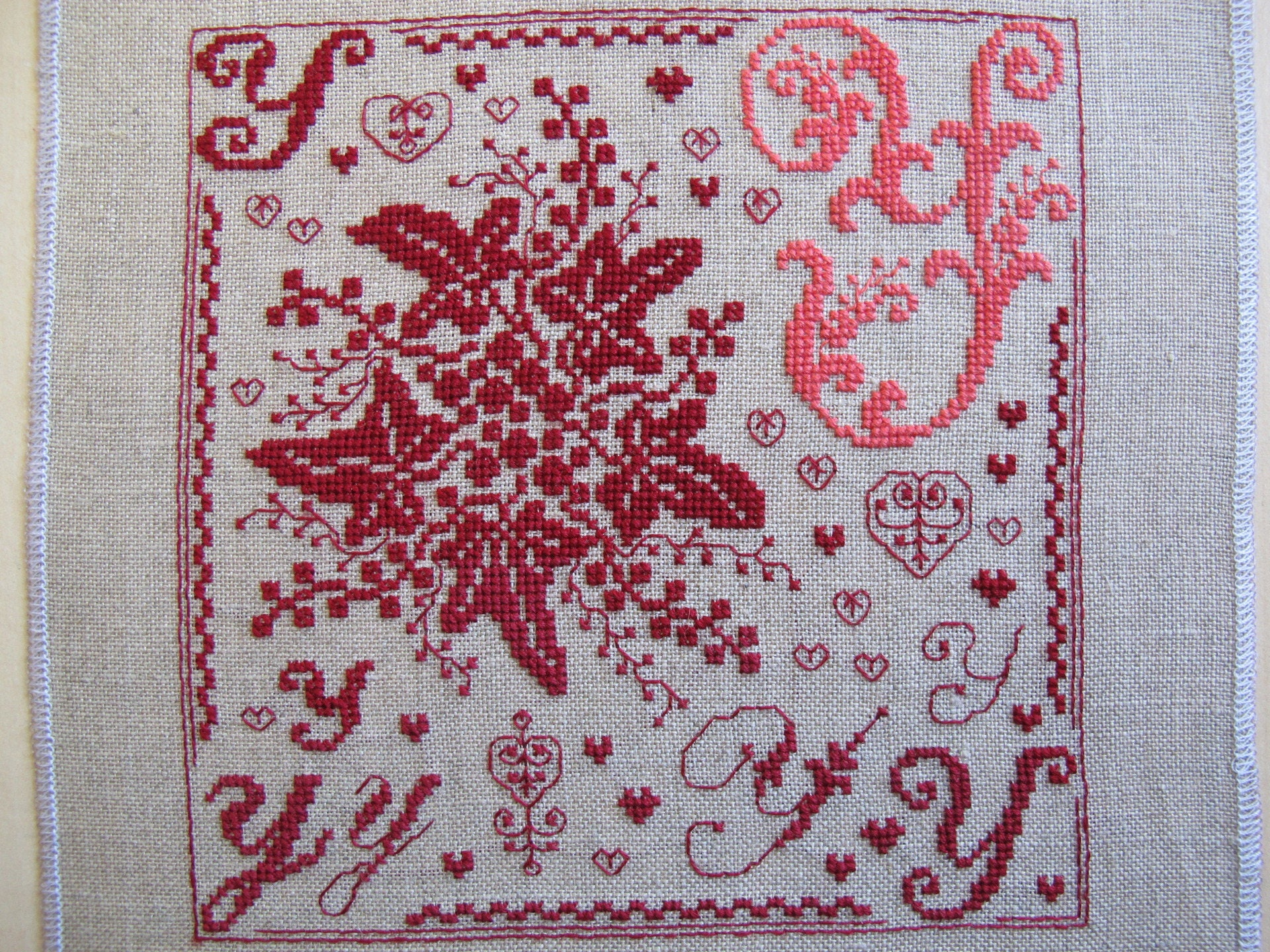 Broderie Fleurie Lettre Y en Rose et Rouge