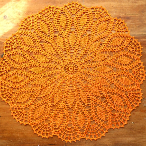 Crochet doily, Orange crochet doily, 49 cm diameter doily, Handmade doily, Table decoration.