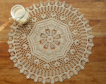 Napperon rond au crochet beige de 35 cm de diamètre, Décoration d'intérieur, Idée cadeau pour la maison.