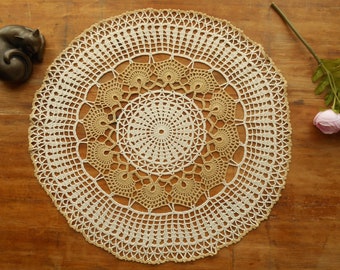 Napperon rond de 46 cm de diamètre, Napperon écru au crochet de 46 cm, Napperon bicolore au crochet, Napperon fait main au crochet, Cadeau.