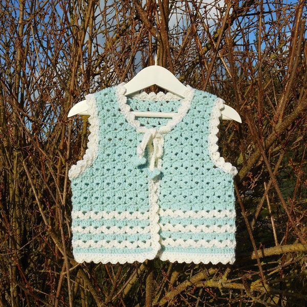 Gilet sans manches au crochet bébé 1 à 18 mois, Gilet bleu sans manches bébé, Boléro bébé au crochet, Vêtement pour bébé 1 à 18 mois