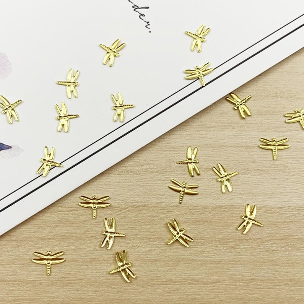 Mini Gold Dragonfly Embellishments | Metal Insect Decorations | Resin Inclusions | Charms for Nail Art & Crafts - 100pcs