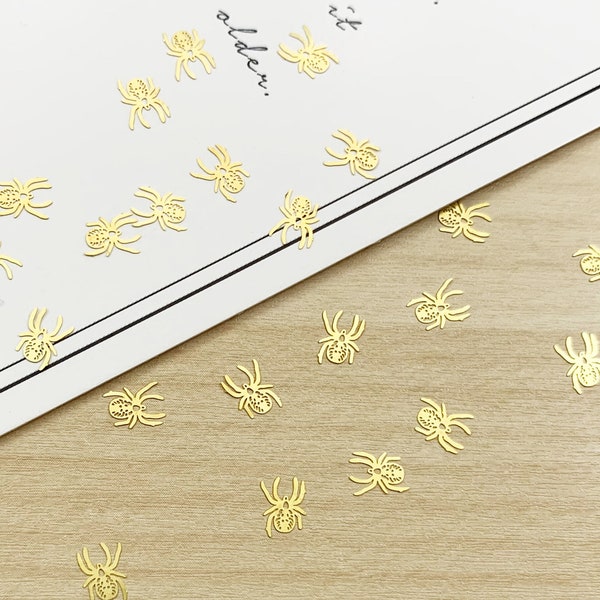 Mini Gold Spider Embellishments | Metal Slice Decorations | Resin Inclusions | Tiny Insect Charms for Nail Art & Crafts - 100pcs