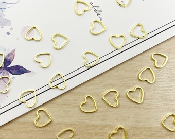 Small Gold Heart Embellishments | Mini Hollow Metal Heart Deco Frame for Nail Art & Crafts - 20pcs
