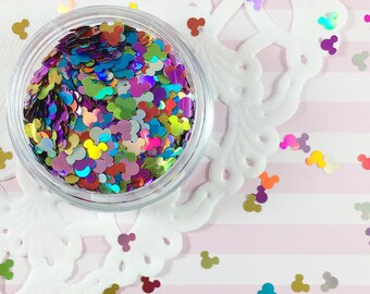 4mm Colorful Holographic Mickey Mouse Glitter | Mickey Mouse Confetti | Solvent Resistant Glitter for Nail Art, Crafts & Parties