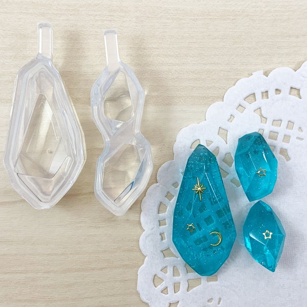 Faceted Gemstone Silicone Mold | Resin Gem Mold | Jewelry Pendant Clear Resin Craft Soft Mold - Set of 2