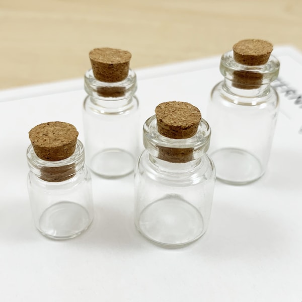 Tiny Glass Bottles with Corks | Small Jars, Vials for Dollhouse, Miniatures, Pendant Charm Making - Set of 4