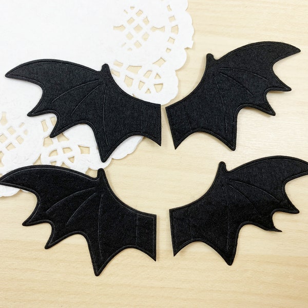 Small Felt Bat Wings | Black Bat Wing Halloween Applique | Fabric Devil Wings for Crafts - 4pcs