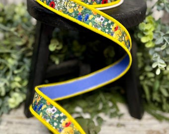 Wildflower Ribbon for wreaths, Designer, 7/8" ribbon, wired ribbon, luxury ribbon, 10 YD, bright floral ribbon, wildflowers fields ribbon