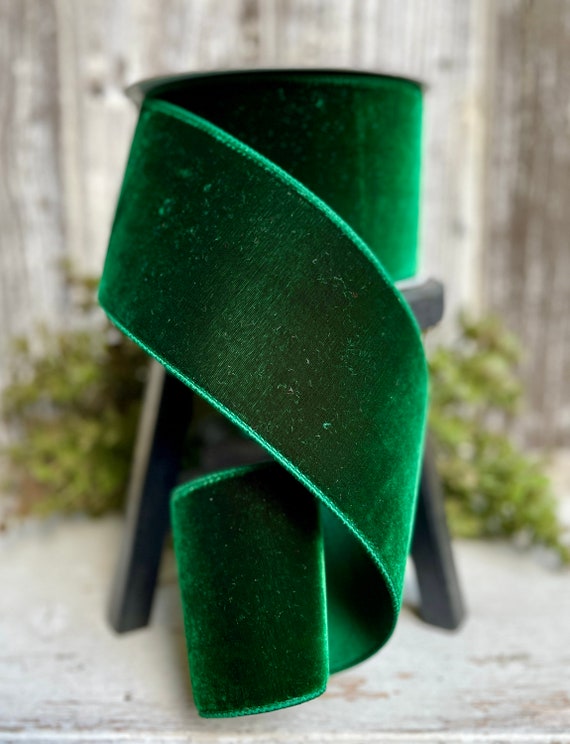 Emerald Green Velvet Ribbon with Luster Back