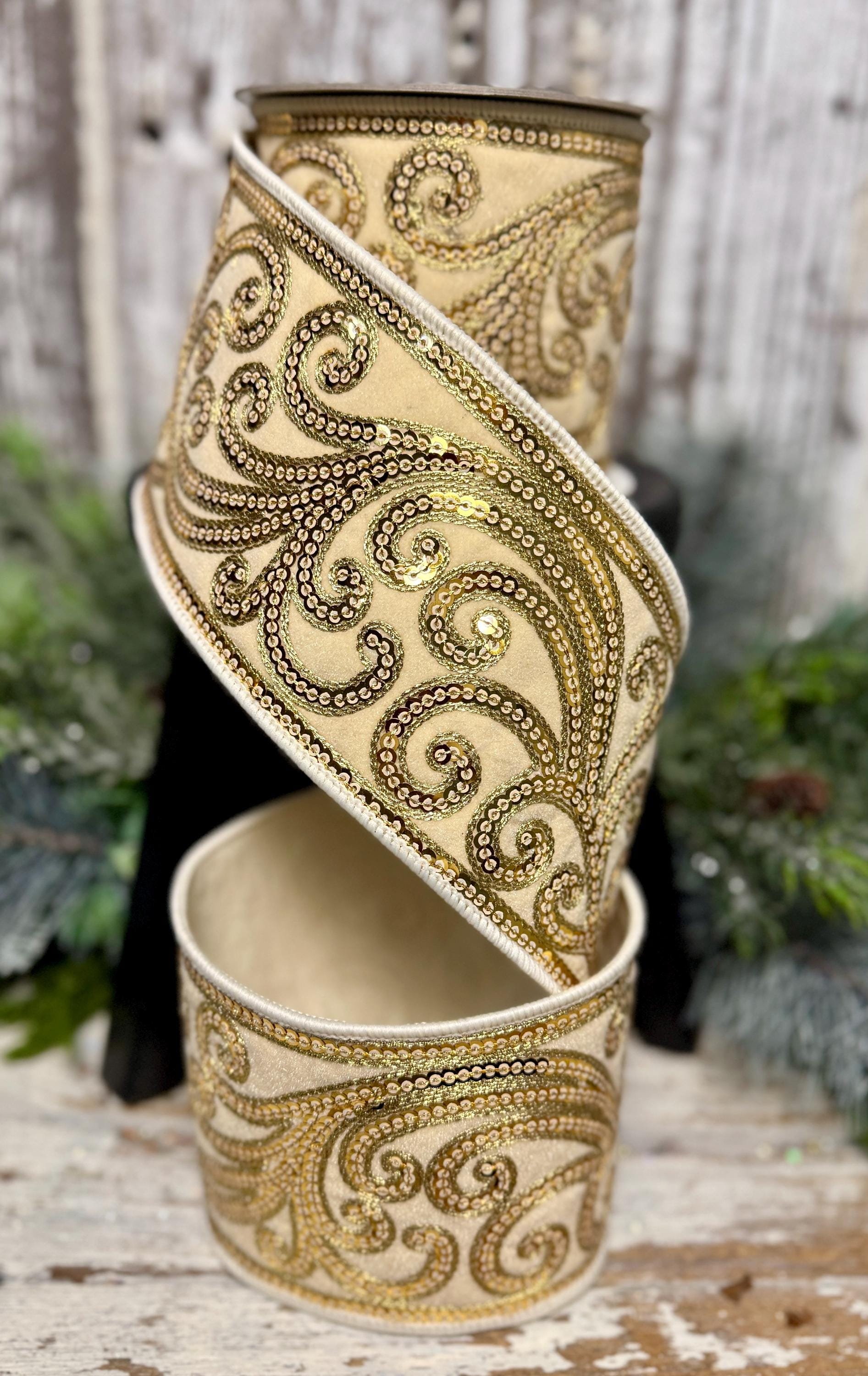 Cream Ruffle Ribbon Cream Velvet Ribbon, Farrisilk Ribbon, 4