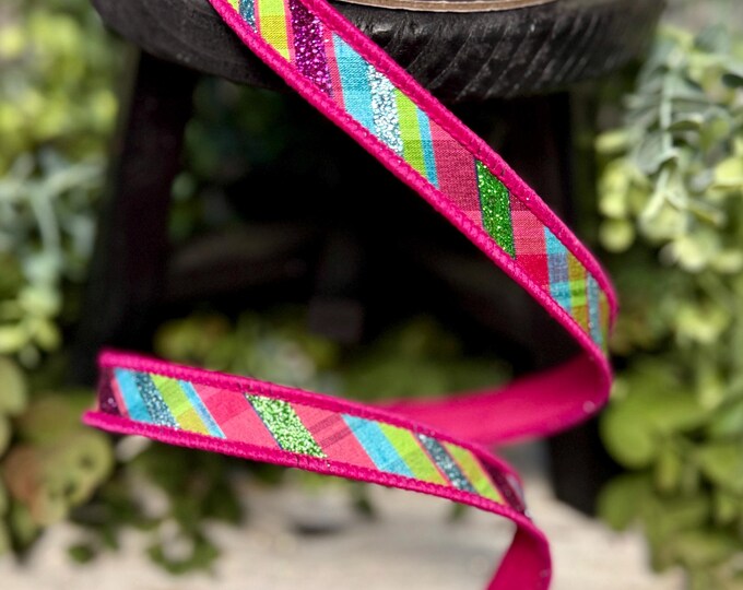Spring Plaid Ribbon, Ribbon for Wreaths, Designer Ribbon, 7/8