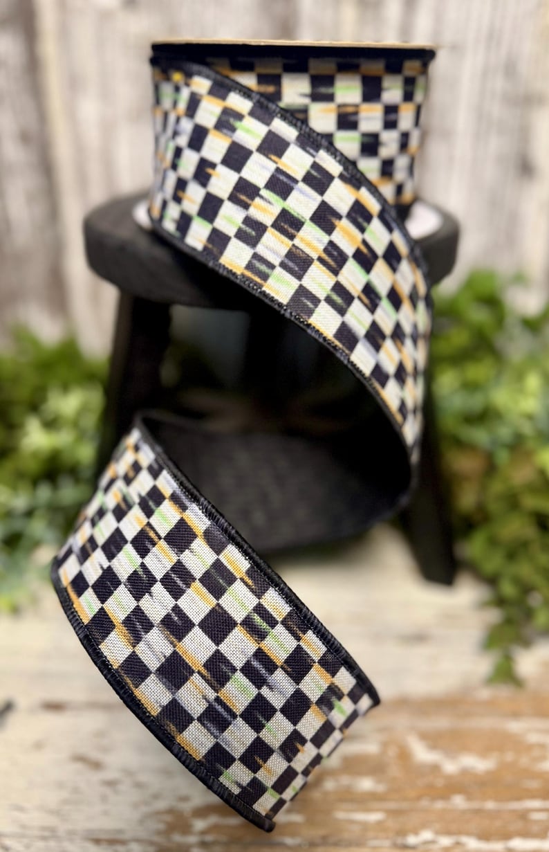 Antique Checker Board Ribbon, Ribbon for Wreaths, Designer Ribbon, 2.5 ...