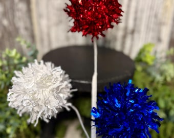 Floral for Fourth of July, Patriotic florals for arrangements, Wreath floral, Patriotic florals, red white blue tinsel balls