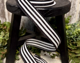 Glitter Vertical Stripe ribbon, Ribbon for wreaths, Designer ribbon, 7/8" ribbon, wired ribbon, wreath supplies, white and black stripe
