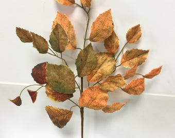 Hojas de abedul, flores para otoño, relleno para coronas, rama de hojas de naranja, rama de 21", rama de hojas de otoño,