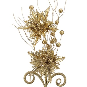 Poinsettia spray, Christmas spray, Wreath filler for Christmas, glitter poinsettia spray, gold glitter spray, 20&quot;