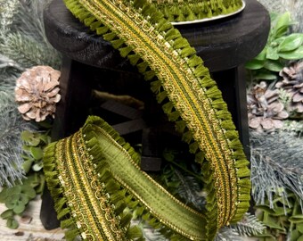 Ribbon for wreaths, John Mark ribbon, 1.5" , Green Tassel Double Fringe Dupion ribbon, Fall ribbon, Christmas fringe ribbon, JME ribbon