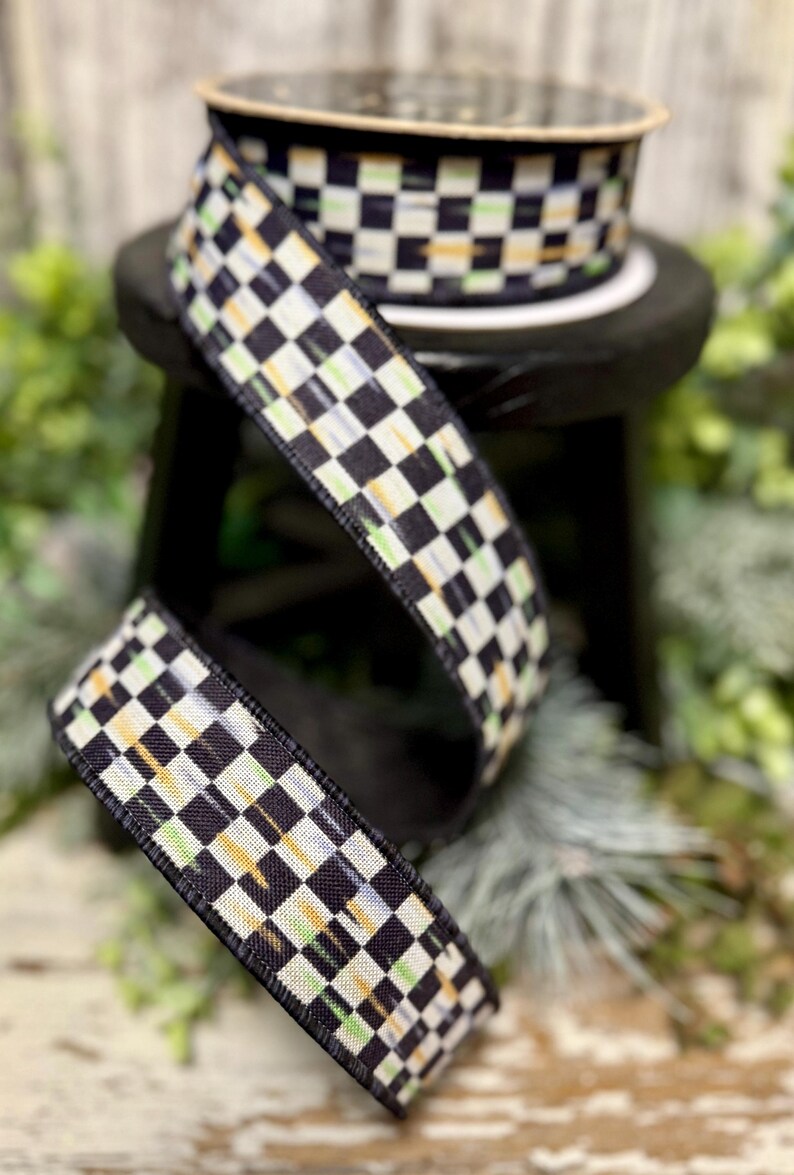 Antique Checker Board Ribbon, Ribbon for Wreaths, Designer Ribbon, 1.5 ...