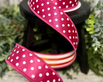 Spring Ribbon, Ribbon for wreaths, Designer ribbon, 1.5" ribbon, Polka dot striped ribbon, luxury ribbon, hot pink orange