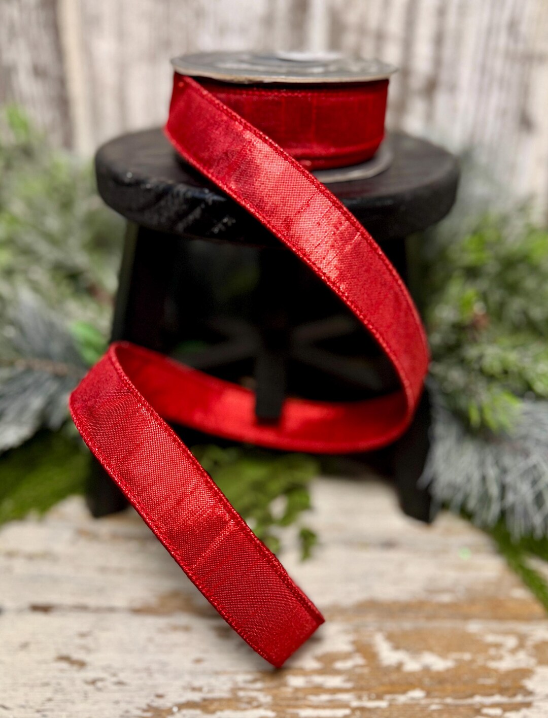Red Metallic Ribbon, Narrow Ribbon, 1