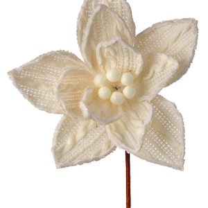 Woven Poinsettia stem, Poinsettia for Christmas, Wreath floral, floral stem, 24&quot; stem, woven spray, cream poinsettia