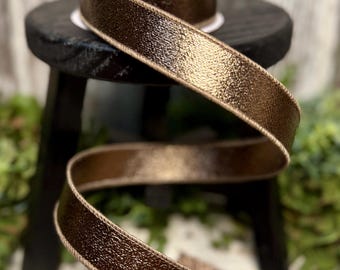 Ribbon for wreaths, shiny crackle ribbon, 1" ribbon, Christmas ribbon, wired ribbon, copper ribbon, 10 yd, copper textured ribbon
