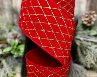 10 YD, Farrisilk ribbon, 4", luxury ribbon, Red velvet harlequin, wreath supply, Christmas ribbon, Diamond velvet, Christmas Tree ribbon
