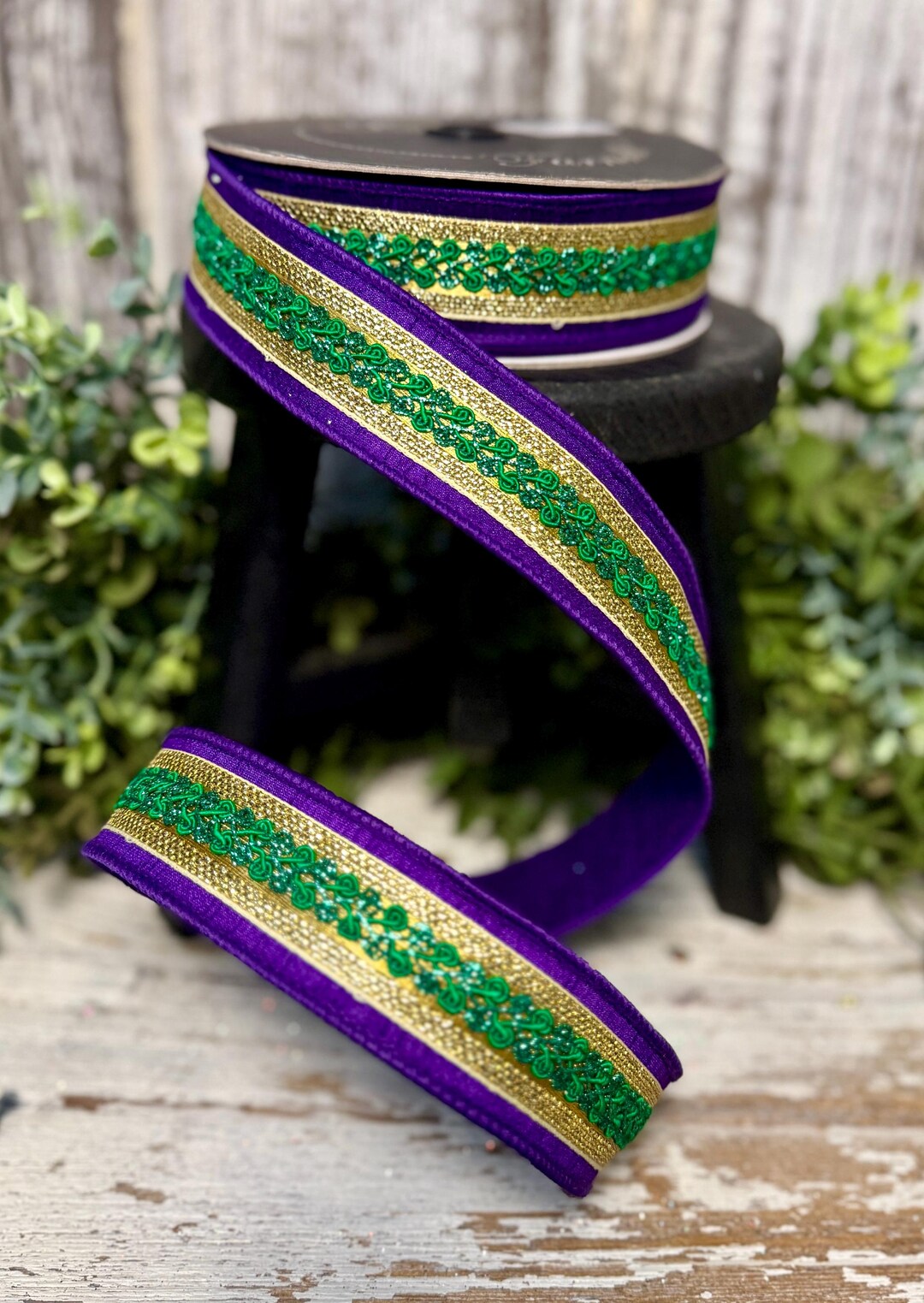 Marchal Ribbon Mardi Gras Ribbon for Design, Designer Ribbon, 1.5