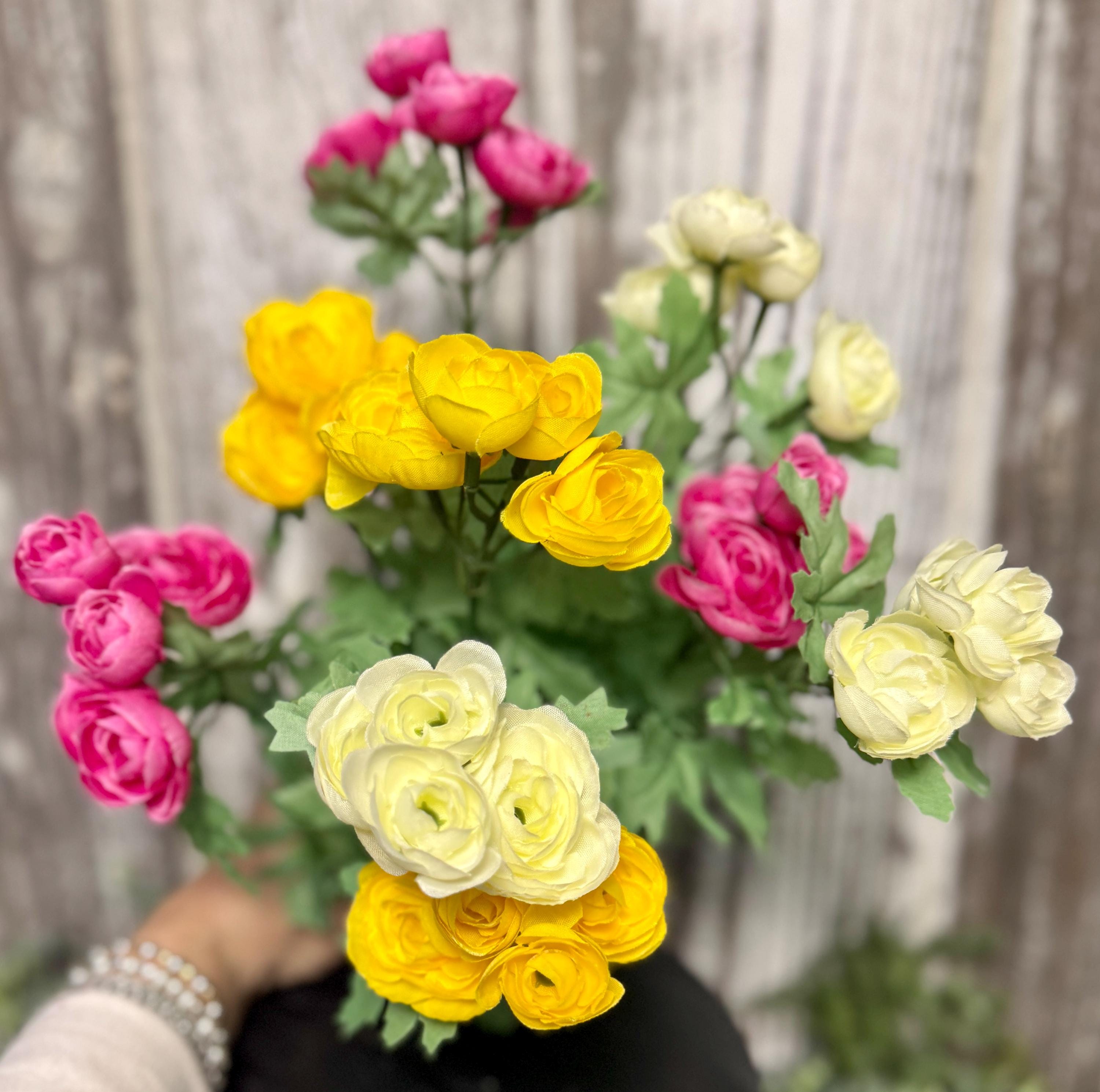 Fuchia Ranunculus Mini Ranunculus Bush, Floral Bush in Cream Yellow Fuchsia, Spring ...
